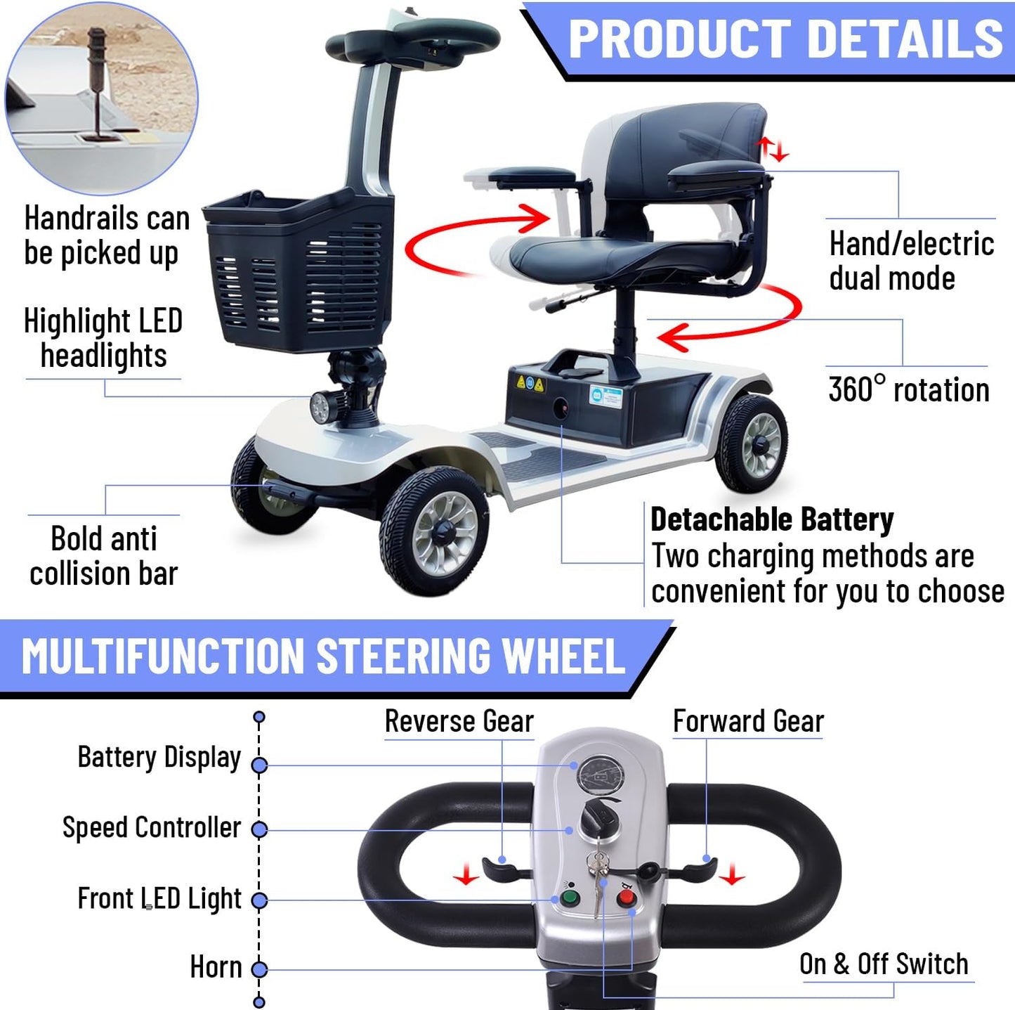 eHoodax 4 Wheel Electric Mobility Scooter for Adult