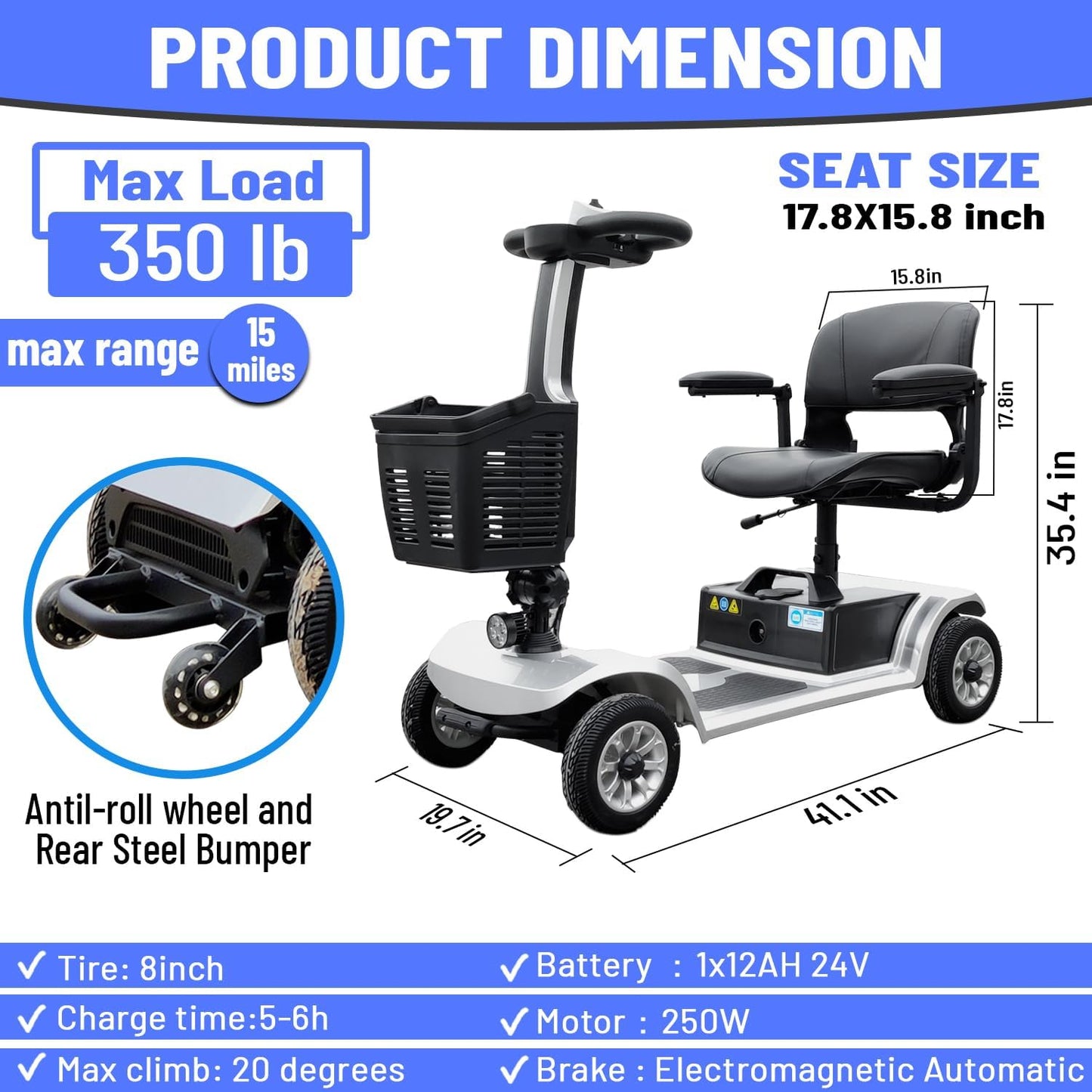 eHoodax 4 Wheel Electric Mobility Scooter for Adult